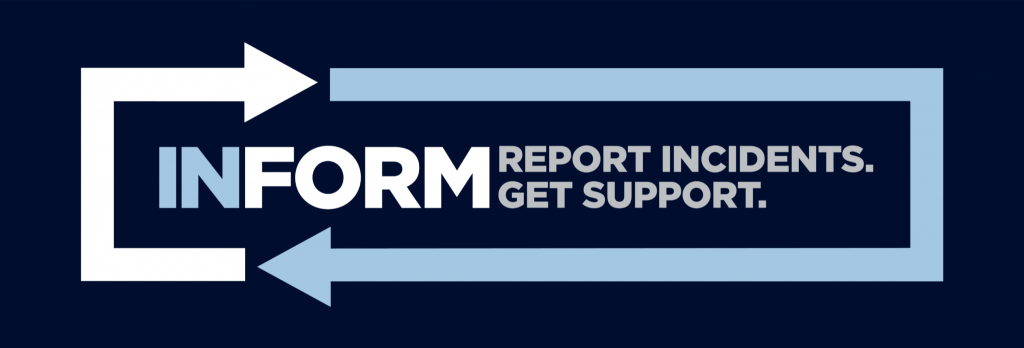 Inform Logo, which says, "Inform: Report Incidents. Get Support".